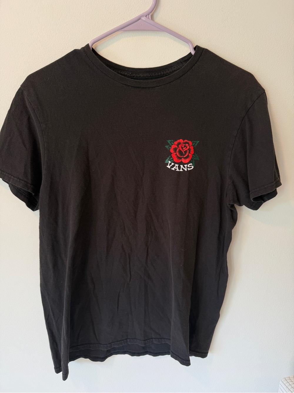 Vans Black Short-Sleeve Tee with Red Rose Chest Graphic